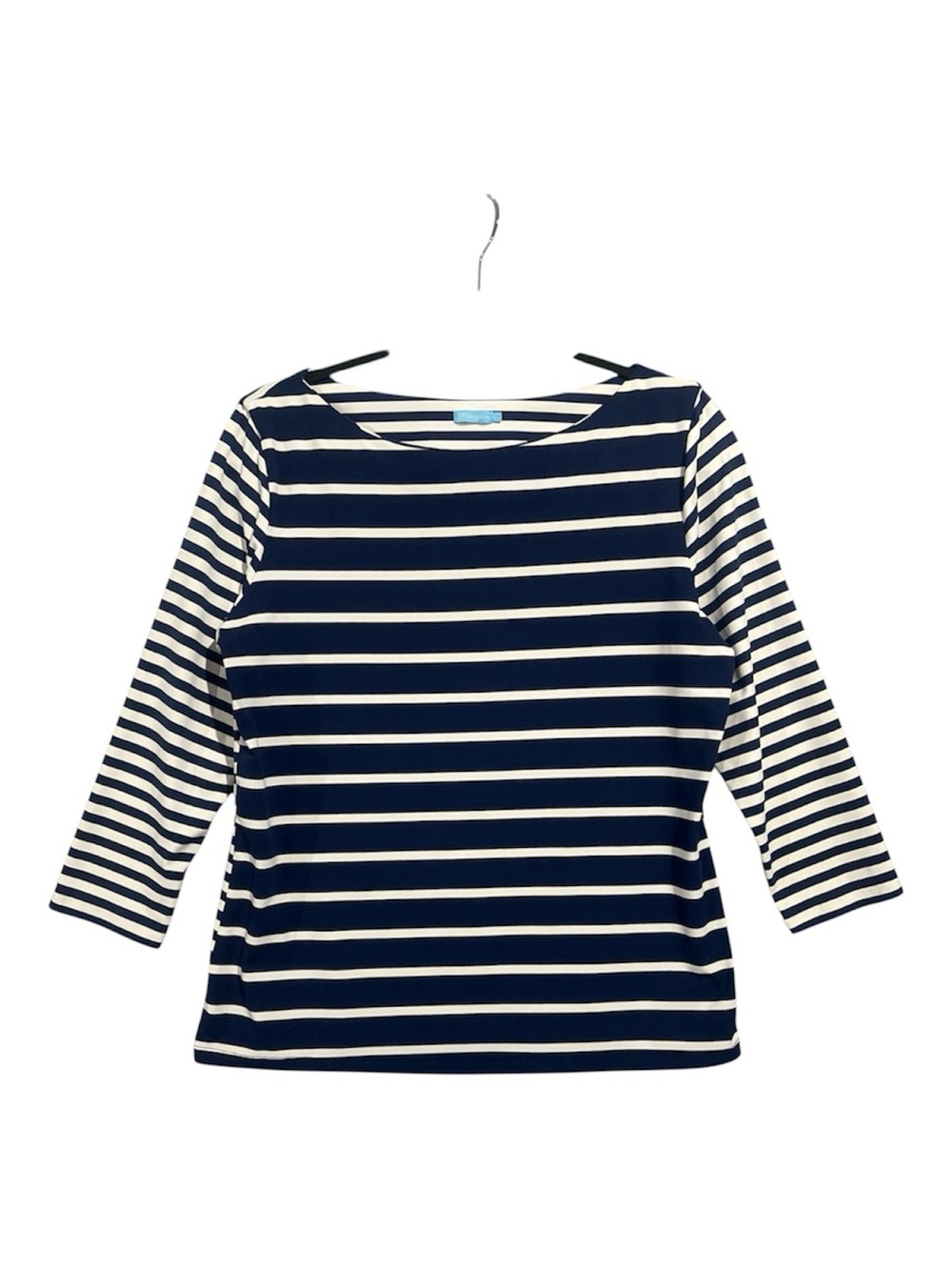 J. McLaughlin Top Women’s Large Navy White Striped Boat Neck 3/4 Sleeve